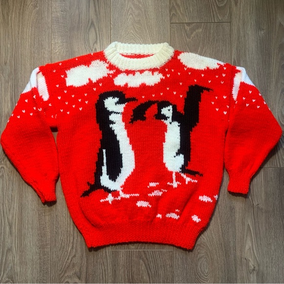 Vintage Handmade Red Penguin Knit Sweater - Picture 14 of 17